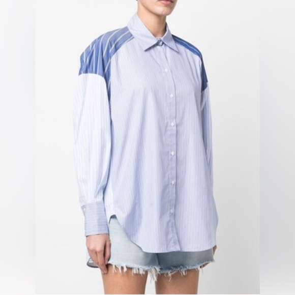 Sandro Oriane patchwork stripe-print shirt Size 6-8 after dry cleaning like new